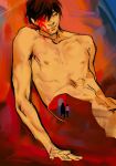  1girl 2boys abs against_wall armpit_hair blood blood_from_forehead blood_on_body blood_on_face closed_eyes completely_nude doorway han_sooyoung hole_in_stomach kim_dokja macaronijail male_focus mini_person miniboy minigirl multiple_boys nipples nude omniscient_reader&#039;s_viewpoint out_of_frame pectorals size_difference smile toned toned_male yoo_joonghyuk 