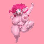 alternate_species areola big_breasts biped breasts butt butt_from_the_front eyebrows eyelashes female friendship_is_magic front_view goblin hair hasbro hi_res lurking_tyger my_little_pony nipples nude open_mouth pink_body pink_hair pinkie_pie_(mlp) pupils simple_background smile solo thick_thighs vulva