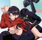  1girl 2boys blood blood_on_face breast_sucking breasts commission cross defeat double_penetration earrings gangbang group_sex hetero highres jacket jewelry katsuragi_misato mmf_threesome multiple_boys neon_genesis_evangelion nipples open_mouth pixiv_commission purple_hair rape red_jacket restrained sex teeth threesome yaomo_fu_ti 