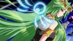  1girl alternate_color anru_(a-alsace-a) bad_id bad_twitter_id breasts chain circlet dutch_angle from_behind gold_chain green_eyes green_hair kid_icarus kid_icarus_uprising long_hair looking_at_viewer looking_back palutena solo super_smash_bros. very_long_hair 