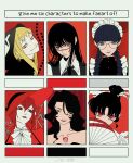  6+girls black_hair blonde_hair bow chainsaw_man fullmetal_alchemist glasses hat highres hu_(saimens) inuyasha japanese_clothes kagura_(inuyasha) kimono kuroshitsuji long_hair lust_(fma) maid medusa_gorgon multiple_girls red_hair red_lady scar soul_eater tagme tattoo yoru_(chainsaw_man) 