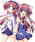  asakura_otome blue_eyes brown_hair da_capo da_capo_i da_capo_ii hat holding_hands long_hair mugen_xp multiple_girls petals red_hair ribbon school_uniform shirakawa_kotori 