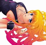  bad_id bad_pixiv_id blue_eyes blush cruizer earrings gradient_hair jewelry long_hair lying macross macross_frontier multicolored_hair necklace sheryl_nome solo wrist_cuffs 