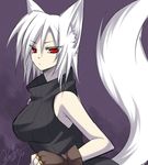  abelia_(konshin) animal_ears bare_shoulders breasts fingerless_gloves fox_ears fox_tail gloves konshin large_breasts original red_eyes short_hair solo tail white_hair 