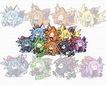  animal_ears black_hair blonde_hair blue_hair brown_hair chibi costume eevee espeon fang flareon forked_tail gen_1_pokemon gen_2_pokemon gen_4_pokemon glaceon green_hair horns ibuki_suika jolteon leafeon long_hair multiple_girls multiple_persona orange_hair pokemon pokemon_(creature) purple_hair tail touhou umbreon vaporeon yanagi_(nurikoboshi) zoom_layer |_| 