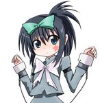  black_hair blue_eyes bow cuffs hair_bow kunihiro_hajime kurasaki_shin'ya ponytail saki school_uniform shackles sidelocks solo star 