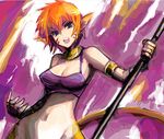  animal_ears bottomless breath_of_fire breath_of_fire_ii fang fantasy kara_(color) lowres pointy_ears purple_eyes red_hair rinpoo_chuan short_hair solo staff tail 