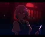  490 anime_coloring braid dark full_moon glowing glowing_eyes hair_ribbon hands izayoi_sakuya knife maid moon night red_moon ribbon short_hair short_sleeves silver_hair smile smirk solo touhou twin_braids 