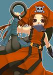  anchor azuki_akizuki blush brown_eyes brown_hair guilty_gear hat huge_weapon long_hair may_(guilty_gear) orange_hat orange_shirt shirt solo weapon 