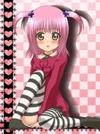  awa blush child cross_hair_ornament hair_ornament highres hinamori_amu shugo_chara! sitting solo striped striped_legwear thighhighs zettai_ryouiki 