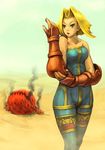  bare_shoulders blonde_hair blue_eyes bomb_(final_fantasy) desert elbow_gloves final_fantasy final_fantasy_tactics fingerless_gloves gloves monk_(fft) pantyhose roten sand short_hair unitard 