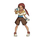  bandana brown_hair class_change dark_skin eyeliner final_fantasy final_fantasy_tactics full_body gloves makeup one_eye_closed rapha_galthena shirt shoes short_hair shorts standing thief_(fft) tun 