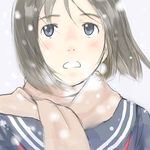  blue_eyes copyright_request imo_cyber scarf school_uniform serafuku short_hair snow solo 