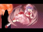  bad_id bad_pixiv_id bat_wings blue_hair hat highres hitsugi_kaname moon red_eyes red_moon remilia_scarlet short_hair solo touhou wings wrist_cuffs 