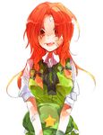  bad_id bad_pixiv_id bandaid blush braid breasts hong_meiling large_breasts long_hair red_eyes red_hair ren_(zero_second) solo touhou twin_braids 
