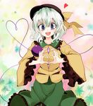  green_eyes hat heart heart_hands heart_of_string komeiji_koishi oouso short_hair silver_hair solo takaharu touhou 