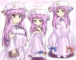  book flat_chest hair_ribbon miki_purasu multiple_persona patchouli_knowledge pink_eyes pink_hair ribbon touhou 