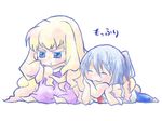  1girl blonde_hair blue_eyes blue_hair blush chibi dress long_hair macross macross_frontier miyase necktie pout saotome_alto sheryl_nome 