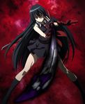  1girl akame akame_ga_kill! black_hair breasts highres long_hair red_eyes screencap skirt solo stitched sword very_long_hair weapon 