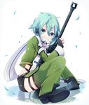  anti-materiel_rifle bad_id bad_pixiv_id blue_eyes blue_hair fingerless_gloves gloves gun pgm_hecate_ii rifle scarf short_hair short_shorts shorts sinon sniper_rifle sword_art_online sxupxdxxy weapon 