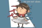  1girl ahoge alternate_ears asymmetrical_wings black_eyes black_hair black_socks blue_background blue_wings blush_stickers bow bowtie chibi chibi_only closed_mouth commentary_request dated english_text full_body houjuu_nue onikobe_rin red_bow red_bowtie red_wings short_hair short_sleeves socks solo touhou two-tone_background ufo wings 