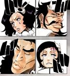  1girl 3boys arrancar beard black_hair bleach bleach:_the_thousand-year_blood_war brown_eyes charlotte_chuhlhourne cirucci_sanderwicci dordoni_alessandro_del_socaccio eyelashes eyes_closed face facial_hair facial_mark hair_ornament kubo_taito lips lipstick long_hair looking_at_viewer luppi_antenor makeup multiple_boys mustache official_art parted_lips purple_eyes purple_lipstick short_hair short_twintails shounen_jump shueisha skull smile spoilers stitches twintails wavy_hair 