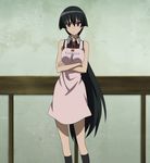  akame akame_ga_kill! apron black_hair highres long_hair red_eyes screencap solo standing stitched very_long_hair 