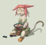  bad_id bad_pixiv_id cat cat_tail fang food hat lowres meow_(space_dandy) noodles ramen samidaro sitting solo space_dandy tail 
