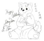  cake canine chibi clothing cute eating food fork kemono mammal monochrome pawpads sketch solo stevenlew 