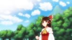  :o anime_coloring ascot bad_id bad_pixiv_id bare_shoulders blue_sky bow breasts broom brown_hair cloud cloudy_sky day detached_sleeves dress forest frilled_shirt_collar frills hair_bow hair_ornament hair_tubes hakurei_reimu long_hair looking_afar looking_away mikomiko_(mikomikosu) mountain nature open_mouth red_dress ribbon ribbon-trimmed_sleeves ribbon_trim sky small_breasts solo touhou tree upper_body 