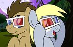  2014 3d_glasses blonde_hair blue_eyes brown_hair couple derp_eyes derpy_hooves_(mlp) doctor_whooves_(mlp) drawponies duo equine eyewear female forest friendship_is_magic glasses hair horse male mammal moon my_little_pony night outside pony stars tree yellow_eyes 