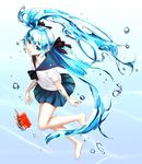  bad_id bad_pixiv_id barefoot blue_eyes blue_hair bottle_miku bubble fish goldfish hair_ribbon hatsune_miku liquid_hair long_hair neckerchief open_mouth pleated_skirt ribbon school_uniform serafuku shirt skirt solo takemori_shintarou twintails very_long_hair vocaloid 