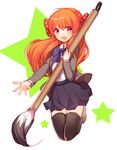  :d black_legwear bow calligraphy_brush gekkan_shoujo_nozaki-kun hair_bow juugonichi_(wheeliex2) long_hair open_mouth orange_hair paintbrush pink_eyes polka_dot polka_dot_bow ribbon sakura_chiyo smile solo thighhighs zettai_ryouiki 