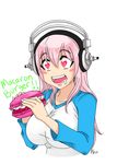  blush blush_stickers breasts coffeejelly deviantart_sample drooling food headphones heart heart_eyes image_sample large_breasts long_hair macaron nitroplus open_mouth pink_hair raglan_sleeves saliva smile solo super_sonico symbol-shaped_pupils 
