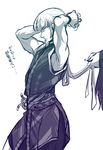  adjusting_hair bad_id bad_pixiv_id claude_frollo disney dressing japanese_clothes marimo_(yousei_ranbu) mouth_hold muscle one_man's_dream_ii short_hair short_ponytail solo_focus the_hunchback_of_notre_dame translation_request tying_hair younger 