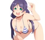  all_fours bikini breasts cleavage green_eyes homura_shinji large_breasts long_hair love_live! love_live!_school_idol_project open_mouth purple_hair solo swimsuit toujou_nozomi twintails 
