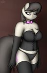  2014 anthro anthrofied black_hair bow_tie cleavage clothed clothing cutie_mark devs-iratvs earth_pony elbow_gloves equine female friendship_is_magic fur gloves grey_fur hair horse legwear lingerie long_hair mammal my_little_pony octavia_(mlp) panties pony purple_eyes solo thigh_highs underwear 