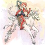  armor blue_hair cravat fire_emblem fire_emblem:_kakusei gauntlets horse polearm red_hair short_hair soiree spear viole_(fire_emblem) weapon 