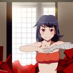  animated animated_gif bakemonogatari bandages bandeau black_hair blush book chuunibyou_demo_koi_ga_shitai! dancing justin_leyva_(steamy_tomato) kanbaru_suruga lowres monogatari_(series) parody red_eyes smile solo sparkling_daydream strapless 