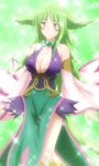  1girl breasts cleavage green_hair kijigami_(momo_kyun_sword) long_hair momo_kyun_sword screencap solo sparkle stitched yellow_eyes 