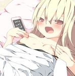  bad_id bad_pixiv_id blonde_hair blush breasts brown_eyes lying nipples on_back open_mouth original self_fondle small_breasts solo tabuchi_(tabuchisanchi) 