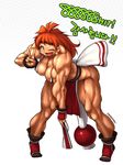  ;) bent_over breasts cleavage cosplay earrings fan folding_fan headband jewelry lina_inverse long_hair muscle nestkeeper ninja one_eye_closed orange_hair red_eyes shiranui_mai shiranui_mai_(cosplay) slayers smile socks solo the_king_of_fighters thick_thighs thighs tiptoes v 