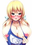  1girl bad_id bad_pixiv_id blonde_hair blue_eyes breasts censored cleavage cum facial glasses heart heart_censor hetero huge_breasts i-8_(kantai_collection) kantai_collection long_hair looking_down morita_(moritania) nipples paizuri penis 