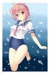  :o ahoge bad_id bad_pixiv_id blush hair_ornament i-58_(kantai_collection) kantai_collection looking_at_viewer neckerchief pink_hair red_eyes ro-ichi sailor_collar school_swimsuit school_uniform serafuku short_hair solo swimsuit swimsuit_under_clothes 