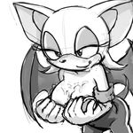  bat blush breasts cleavage clothed clothing cum cum_on_breasts female licking licking_lips mammal monochrome rouge_the_bat sega solo sonic_(series) tongue wings 