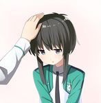  1girl black_neckwear blush dacchi expressionless hand_on_head highres kitayama_shizuku mahouka_koukou_no_rettousei necktie school_uniform short_hair 