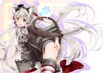 akatsuki_hijiri amatsukaze_(kantai_collection) animal_ears cat_ears cat_tail covering covering_ass fang garter_straps kantai_collection kemonomimi_mode long_hair looking_at_viewer machinery open_mouth paw_print rensouhou-kun silver_hair solo striped striped_legwear tail thighhighs turret two_side_up very_long_hair yellow_eyes 