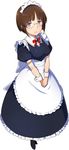  apron artist_request blue_eyes breasts brown_hair character_request full_body glasses hands_together highres large_breasts long_skirt maid maid_apron maid_headdress official_art puffy_sleeves short_hair short_sleeves simple_background skirt solo toushin_toshi toushin_toshi_ii v_arms wrist_cuffs 