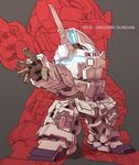  glowing_eyes gundam gundam_unicorn horn mecha no_humans outstretched_arm susagane unicorn_gundam 