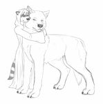 2014 ambiguous_gender anthro canine feral hug mammal raccoon size_difference sketch wolf zoophilic 